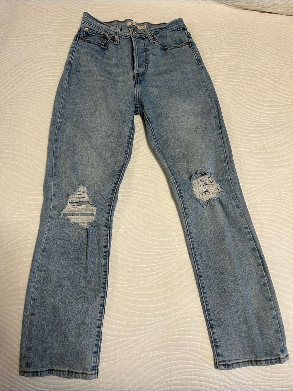 Levi's Wedgie Light Blue Distressed Straight Leg Jeans